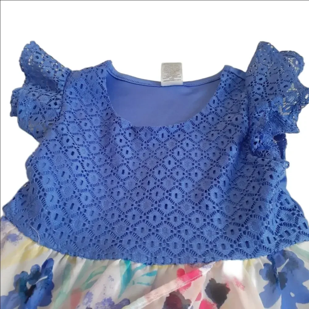 Wonder Nation Girl's Size M (7-8) Blue White Floral Lace Sheer Dress - Picture 8 of 10